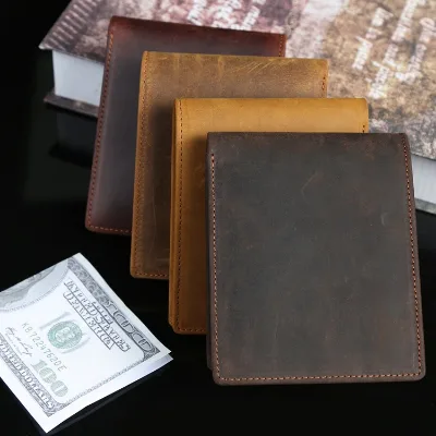 Multi Functional Short Men's Wallet Adjustable Two Folding Retro Laser Engraving Genuine Leather Wallet