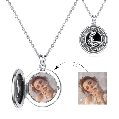 925 Sterling Silver Mermaid Blank Memory Custom Picture Photo Frame Locket Pendant
