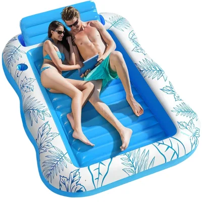 Custom Pvc Inflatable Water Mattress Lounge Chair Floating Boat Large Beach Sunbathing Water Lounge Floating with Beverage Rack