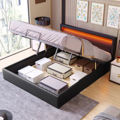 Multicolor LED bed Multicolor LED - Lit Storage Platform Bed with Large Capacity Contemporary bed home storage solution