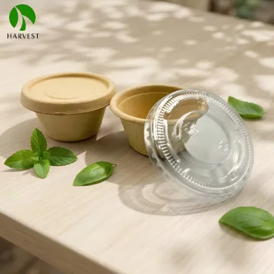 Sugarcane Bagasse Take Out 2/4 Oz Disposable Biodegradable Sauce Cup Containers Portion Cup Disposable With Lid
