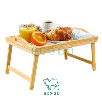 Hot Sale Bamboo Serving Tray with Foldable Legs for Dinner Tea Bread Breakfast Tray Eco-friendly Wood Food Trays Portable