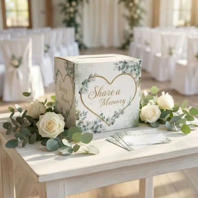 SHJY Forest-style Eucalyptus Leaves Paper-based Card Box SHJY-L520 for Wedding Guest Sign-in Blessing Cards & Parties Decor