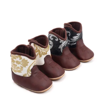 Western-Style Baby Boots Adorable Floral Print Soft Sole Toddler Booties With Anti-Slip Soles Baby Winter Boot
