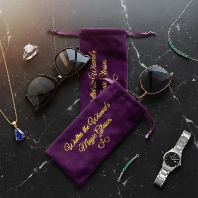 Luxury Wholesale Recyclable Embroidery Velvet Cosmetics Gift Packaging Bags with Drawstring for Glasses