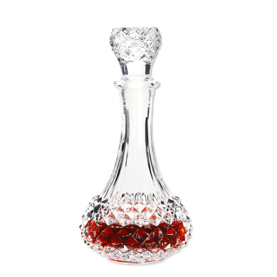 Salable Diamond Texture Long Neck Crystal Red Wine Whiskey Brandy Glass Decanter