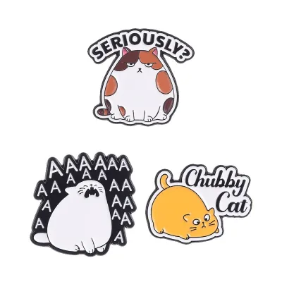 Grumpy Screaming Lazy Fat Cats Cartoon Animal Metal Brooch Pack, Cute Funny Kitten Badges for Backpack Clothing Decor