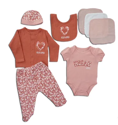Hot Selling Baby Products 2023 Baby Clothes Baby Girls 100%cotton Fabric and Kids Bibs 8pc Set Mesh Bag Packing