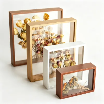 Custom Multi Size Double Glass Wood 3d Shadow Box Frame for Preserved Flowers and Keepsake Storage