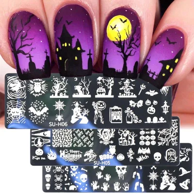 New Arrival Nails Salon Professional Halloween Theme Skeleton Pumpkin Ghosts Designs Nail Templates Nail Stamping Plate