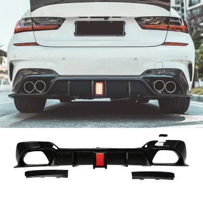 New DS Style Gloss Black Performance Rear Diffuser with LED Light Rear Bumper Lip for 3 Series G20 M340 100% Fit