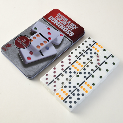 Dominoes Double Six Color Dots and Metal Color Box Domino Game Professional Dominoes