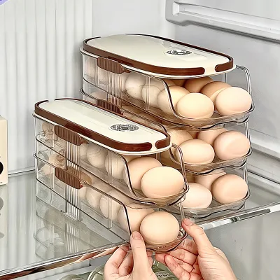 New Design Modern Household Multi-layer Automatic Egg Storage Box Large Capacity Egg Rack Refrigerator Safety Storage Box