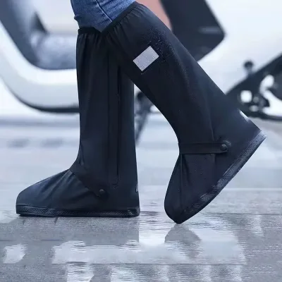 Men and Women's High Top Clear Water Boot Shoe Cover Black Waterproof Reflective Dust Covers for Motorcycle Bike Riding