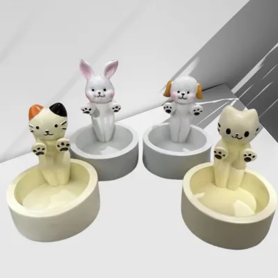 2025 Resin Cute Silver Kitten Doggy & Rabbit Scented Tealight Candle Holder for Weddings & Home Decor