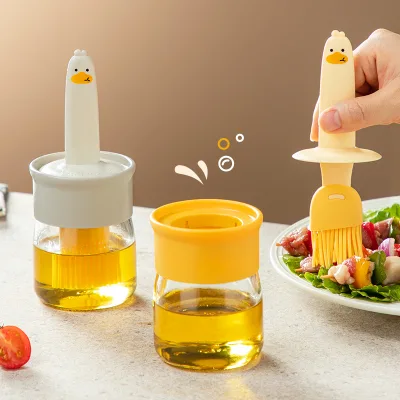 Oil Brush Household High Temperature Resistant Silicone Oil Brush with Bottle, Food Grade Barbecue Integrated Oil Brush Bottle
