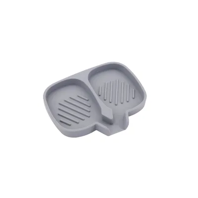 2-Compartment Waterproof Durable Silicone Soap Holder-Simple Design Dual Section Dish with Drainage Holes & Quick Dry