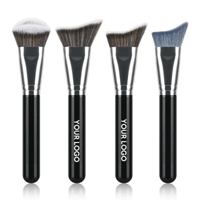 Angled Contour Professional Large Wood Vegan Synthetic Hair Blush Bronzer Sculpting Face Brush Private Label Custom Logo