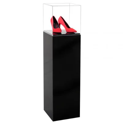 Lear Acrylic Display Box With Gloss Black Pedestal Base Dustproof Tall Display Case for Collectibles Shoes Sculpture