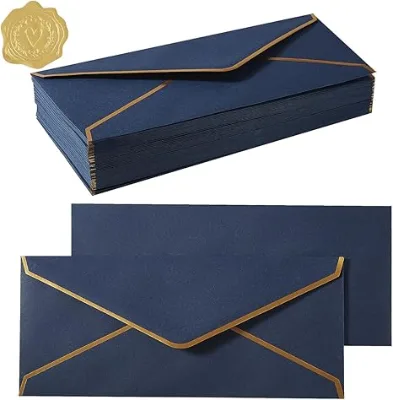 Business Envelopes with V-Flap, #10 Envelopes Standard Envelopes with Gold Stickers for Office, Checks, Letter Mailing