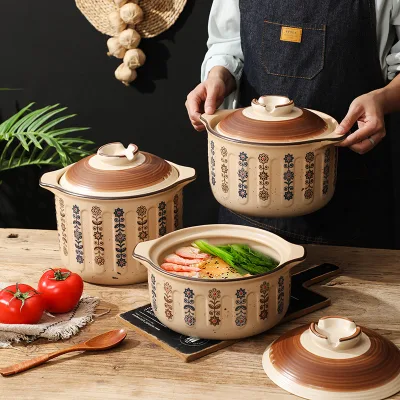 New Design Japanese Custom logo Home Ceramic Casserole, 3L/4L/5L Ceramic Soup Pot with Lid for Gas Stove