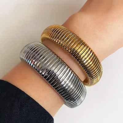 Fashion Stainless Steel Snake Spiral Wrap Bracelets & Bangles 18K Gold Plated Chunky Single Cobra Bracelet Jewelry for Women