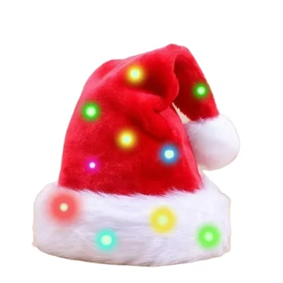 High Quality Winter LED Light up Cotton Santa Claus Christmas Hats for Kids & Adults-Party Decoration