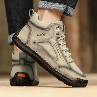 Fashion Men's Leather Shoes for All Seasons Breathable Non Slip Outdoor Ankle Boots Plus Size Mens Casual Tooling Boots 3399