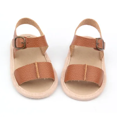 Brown Leather Double Buckle Sandals Women Soft Insole Breathable Summer Flat Casual Footwear Wholesale