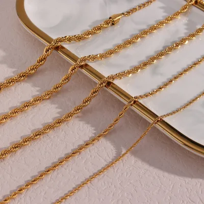 316l Stainless Steel Jewelry 18k Pvd Gold Necklace Chains Twisted Rope Design with Cross and Heart Pattern for Jewelry Making