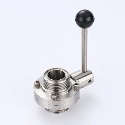 304 Sanitary Grade External Thread Butterfly Valve Manual T-shaped Union Valve for Water PN10/PN16