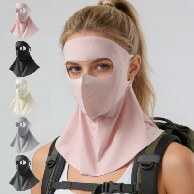 Women Outdoor Cycling Driving Hiking Fishing Ice Silk Sun Shield UV Protection Mask Facekini with Neck Cover