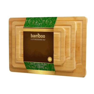 Wholesale Set of 3 Bulk Cutting Board Set With Deep Juice Groove Side Handles Premium Bamboo Wood Engraving Chopping Board