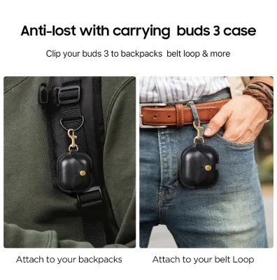 Vegetable Tanned Cow Leather Protective Case Full Wrapped Anti Drop Earbud Cover for Samsung Galaxy Buds3 With Carabiner Hook