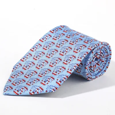 Top Quality Chinese Handmade Necktie Custom Men Necktie 100% Silk America Blue Flag Patriotic Palmetto Trees Printed Necktie