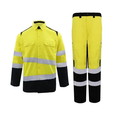 100% Cotton Safety Work Shirt and Workwear Trousers With Reflective Stripes Working Suit