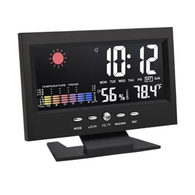 Digital Alarm Clock Multifunction Weather Station Time Temperature Humidity Display Clock with Sound Control for Indoor Outdoor