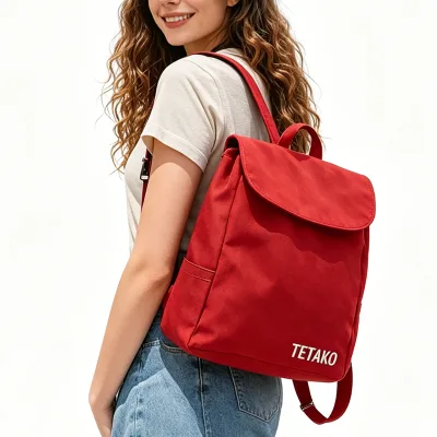 Fashion Women's Custom Korean Style Large Capacity Waterproof Casual Red Corduroy Backpacks Travel Laptop Bag