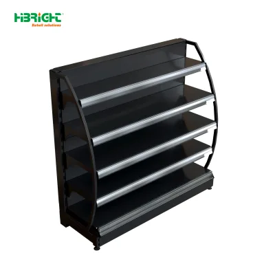 Curve Black Single-Sided 5 Hook Metal Epoxy Powder Coated Heavy Duty Gondola Shelf Modern Freestanding 40x45x120cm