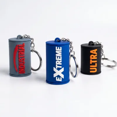 Custom Oil Can Tin Can Shape Rubber & PVC Carabiner Keychain Durable Eco-Friendly Barrel Design