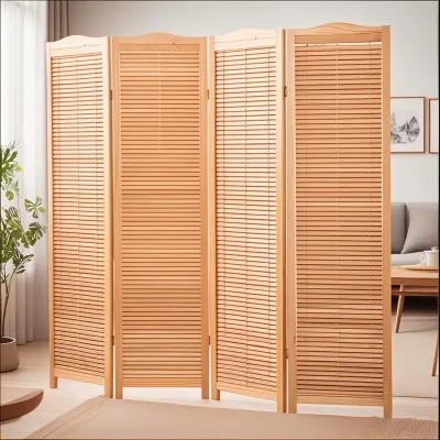 4 Panel Adjustable Shutter Partition Room Divider Movable Wood for Hospitals Bathrooms Schools and Villas