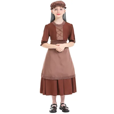 2025 new styles Grandma Wolf Girl Cosplay Uniforms Dress Apron Set Fairy Tale Countryside Farm Dresses Halloween Costumes for Kid Girls