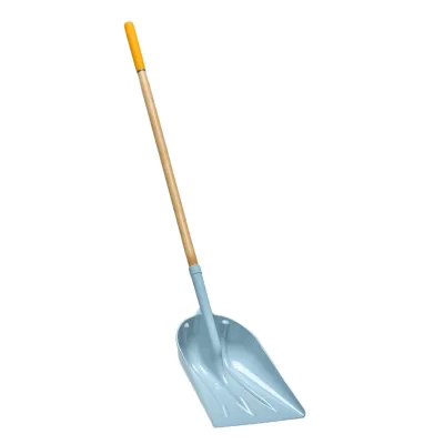 High Quality Snow Shovel with Plastic Blade (470x370mm) Grey Color Long Wooden Handle and 1 Year Warranty