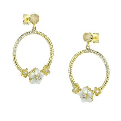 Grace Jewelry Pearl Flower Gold Plated 925 Silver Hoop Earings Women