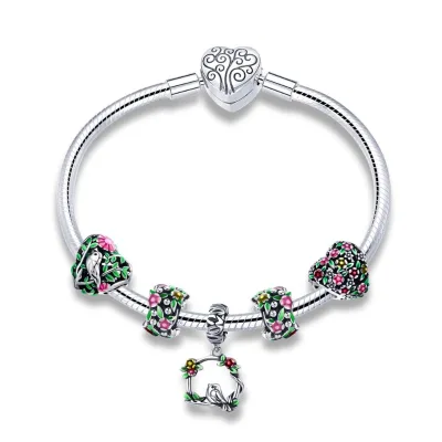 BAGREER SCB804 Top Quality Exquisite Colorful Flower Pattern Spring Branch Field with Bird Custom Bangles and Charm Bracelet