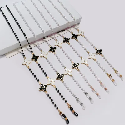 Thick Layer Electroplated Xiaoxiangfeng Four-Leaf Clover Pearl Eyeglass Lanyard with Drop Oil Design 750mm Length Danyang Origin