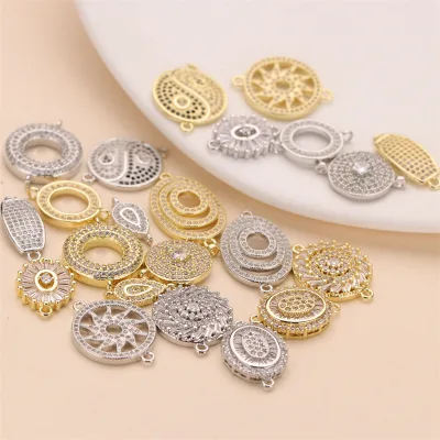 Brass Gold Plated Zircon Round Shape Loop Connectors for Necklace Bracelet Making