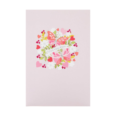 Mother's Day Card for Mom Mother's Day Card Happy Mother's Day Floral and Butterfly Design Pink Red Green