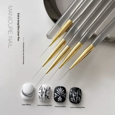 New Slender Nail Pen Set Gray Acrylic Rod Pull Line Drawing Color Painting Flower Nail Art 5 Pack for Manicure