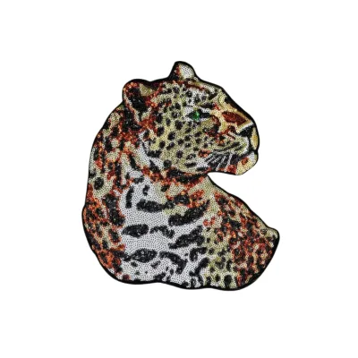 Sequin Leopard Embroidery Patch Iron on Animal Applique for Jacket Backpack DIY Clothing Decor